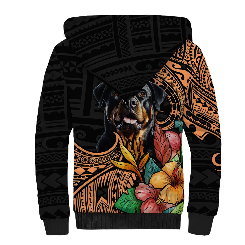 Polynesian Rottweiler Sherpa Hoodie Polynesian Pattern And Rottweiler - Wonder Print Shop