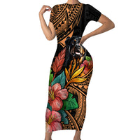 Polynesian Rottweiler Short Sleeve Bodycon Dress Polynesian Pattern And Rottweiler - Wonder Print Shop