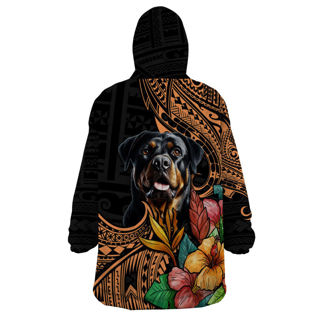 Polynesian Rottweiler Wearable Blanket Hoodie Polynesian Pattern And Rottweiler - Wonder Print Shop