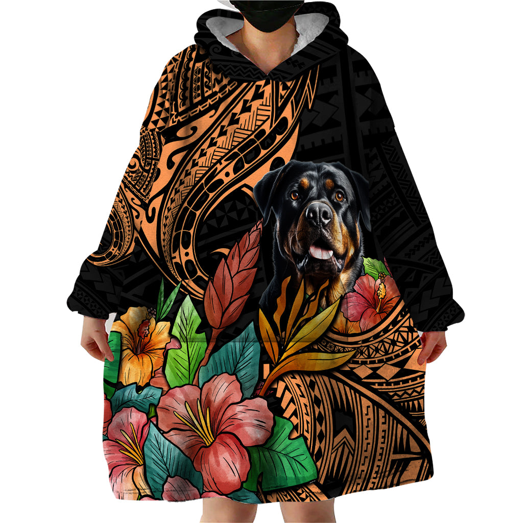 Polynesian Rottweiler Wearable Blanket Hoodie Polynesian Pattern And Rottweiler - Wonder Print Shop