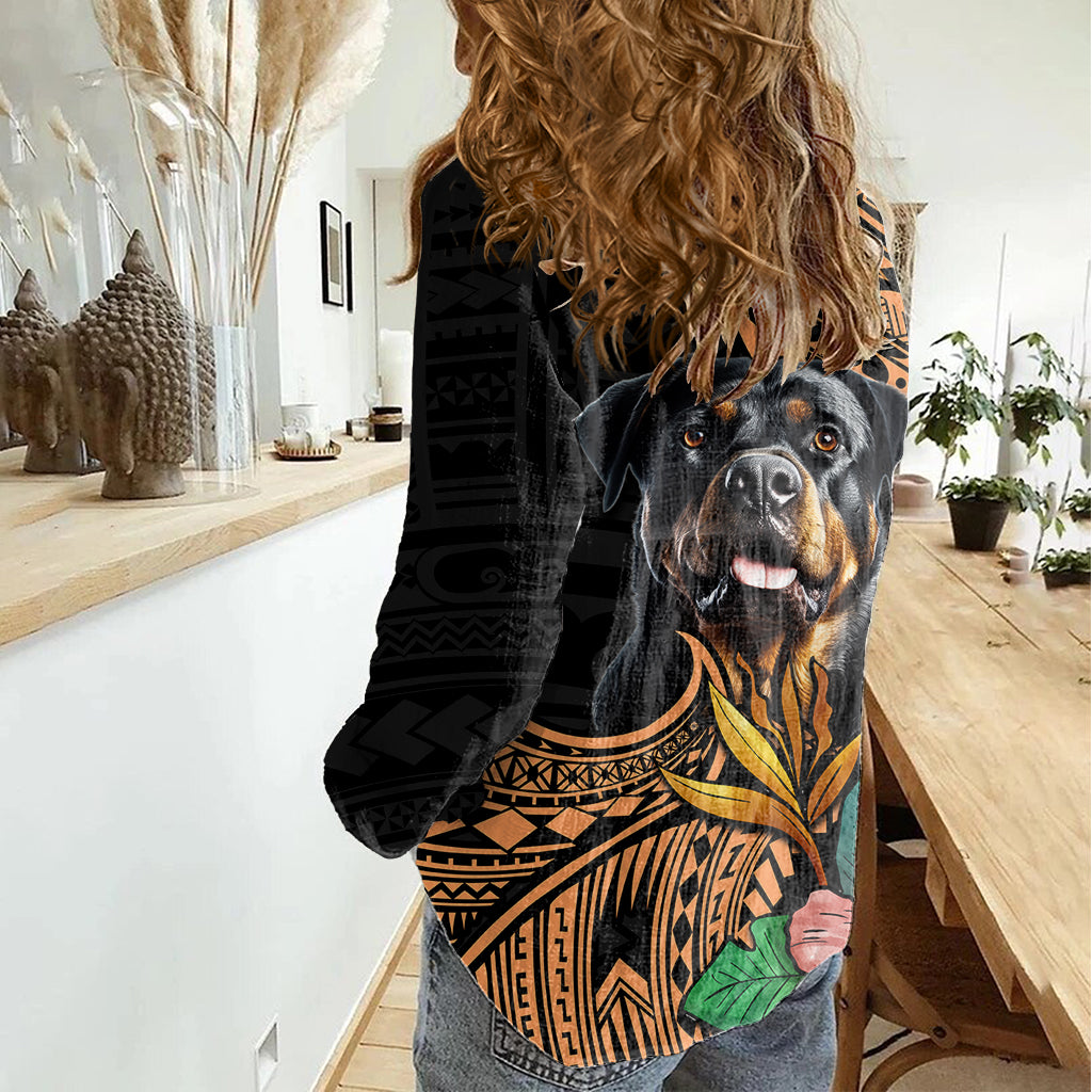 Polynesian Rottweiler Women Casual Shirt Polynesian Pattern And Rottweiler - Wonder Print Shop