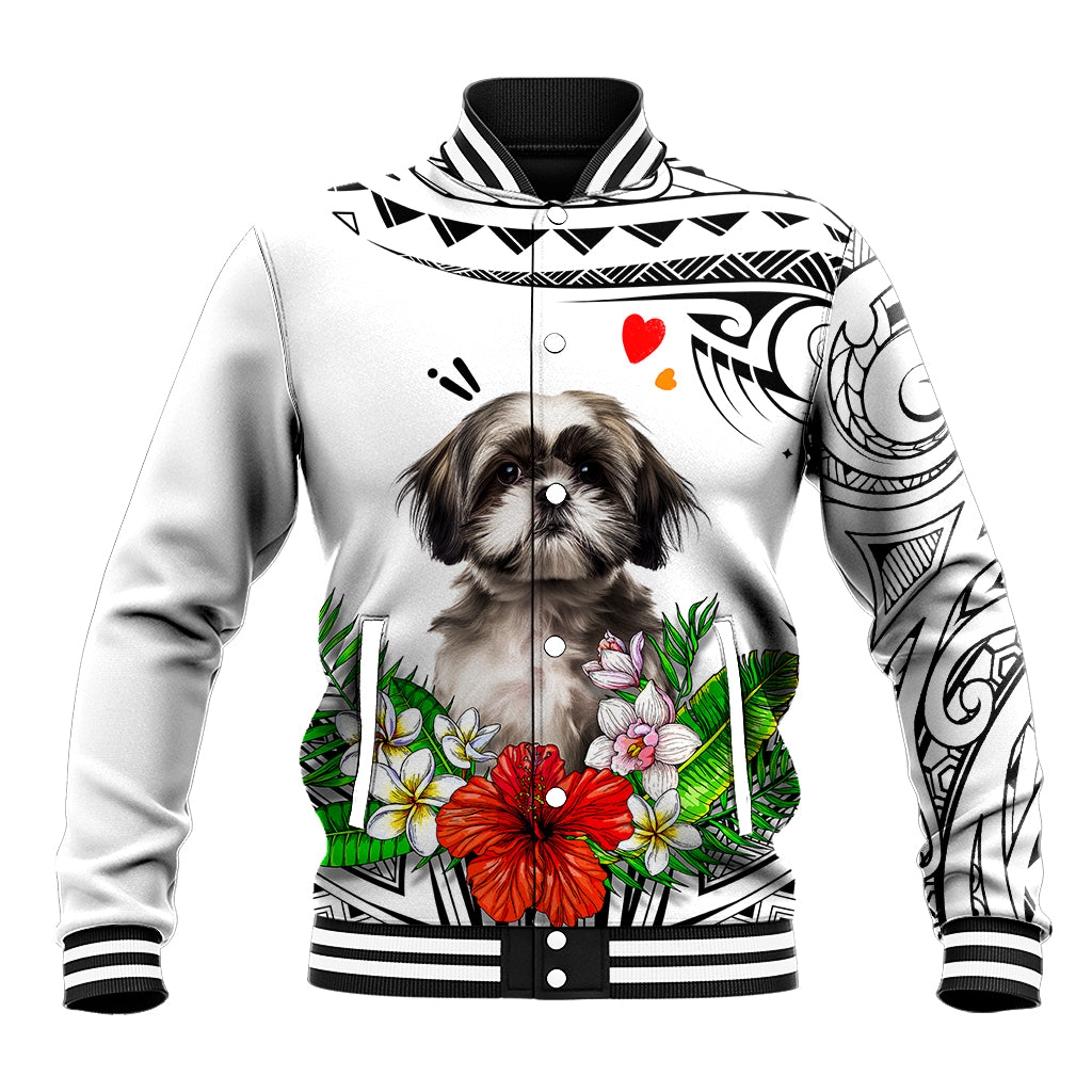 Polynesian Shih Tzu Baseball Jacket Polynesian Pattern And Shih Tzu - Wonder Print Shop