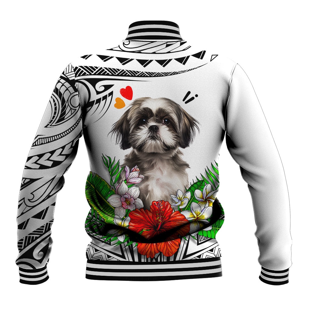 Polynesian Shih Tzu Baseball Jacket Polynesian Pattern And Shih Tzu - Wonder Print Shop