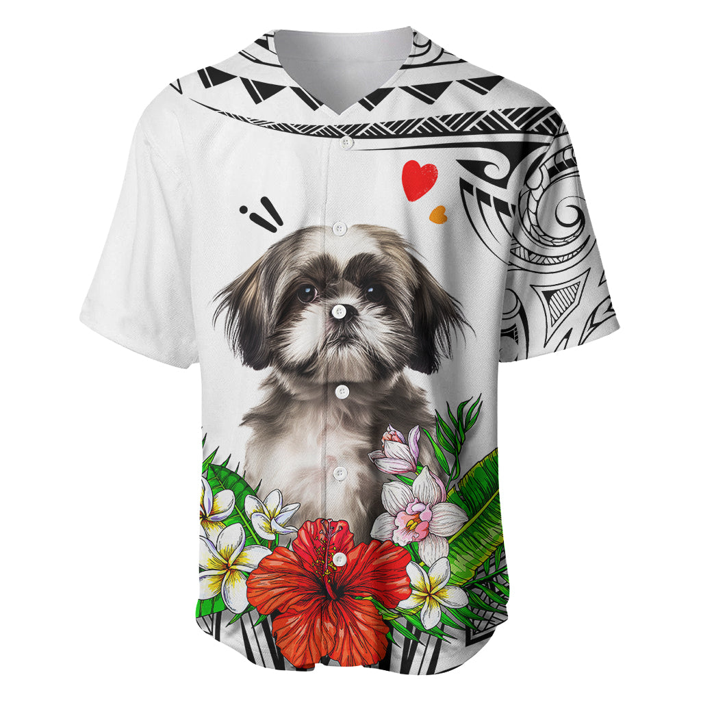Polynesian Shih Tzu Baseball Jersey Polynesian Pattern And Shih Tzu - Wonder Print Shop