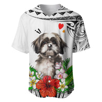 Polynesian Shih Tzu Baseball Jersey Polynesian Pattern And Shih Tzu - Wonder Print Shop