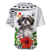 Polynesian Shih Tzu Baseball Jersey Polynesian Pattern And Shih Tzu - Wonder Print Shop