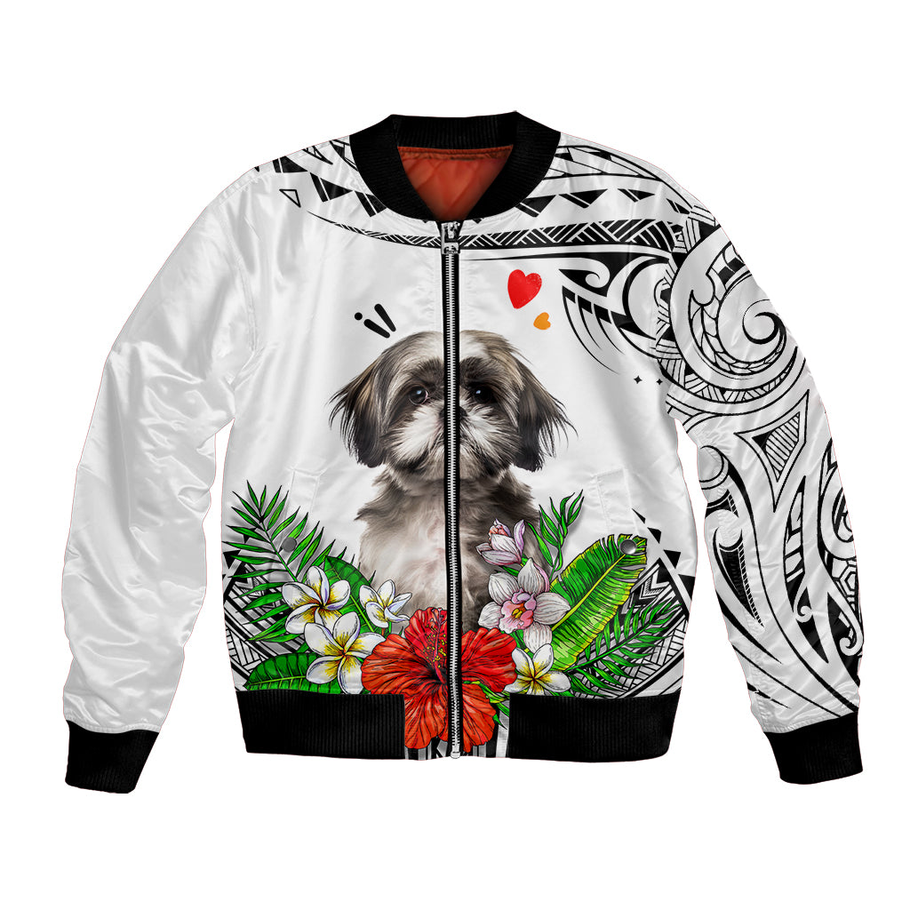 Polynesian Shih Tzu Bomber Jacket Polynesian Pattern And Shih Tzu - Wonder Print Shop