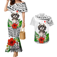 Polynesian Shih Tzu Couples Matching Mermaid Dress and Hawaiian Shirt Polynesian Pattern And Shih Tzu - Wonder Print Shop