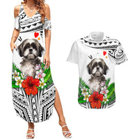 Polynesian Shih Tzu Couples Matching Summer Maxi Dress and Hawaiian Shirt Polynesian Pattern And Shih Tzu - Wonder Print Shop
