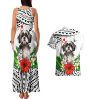 Polynesian Shih Tzu Couples Matching Tank Maxi Dress and Hawaiian Shirt Polynesian Pattern And Shih Tzu - Wonder Print Shop