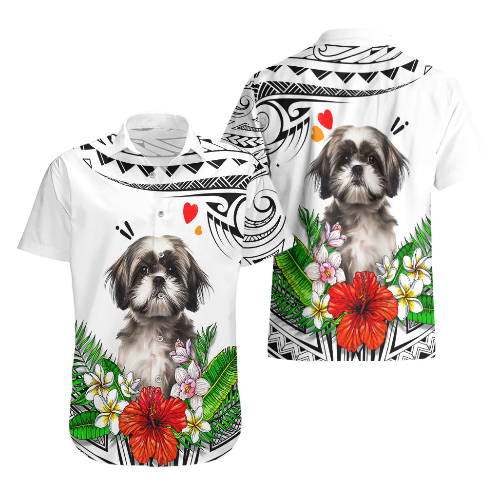 Polynesian Shih Tzu Hawaiian Shirt Polynesian Pattern And Shih Tzu - Wonder Print Shop