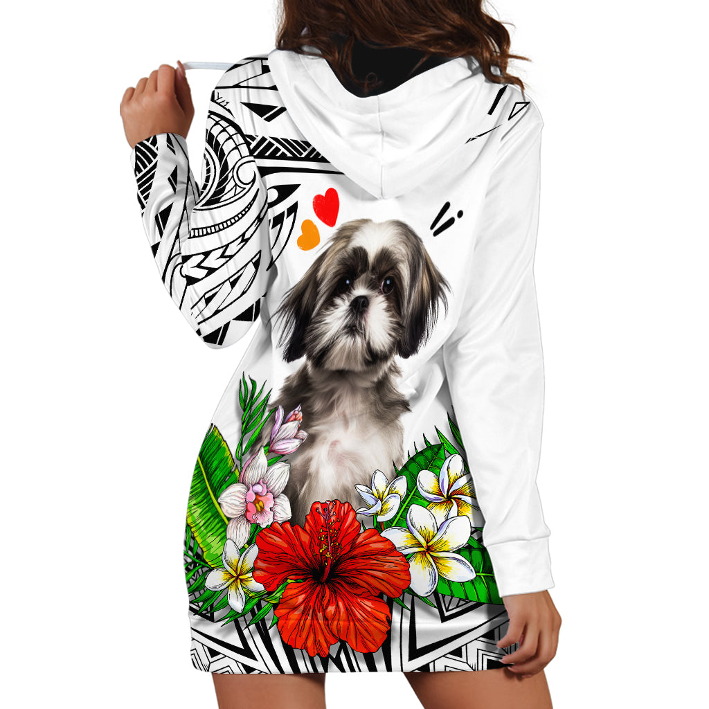 Polynesian Shih Tzu Hoodie Dress Polynesian Pattern And Shih Tzu - Wonder Print Shop