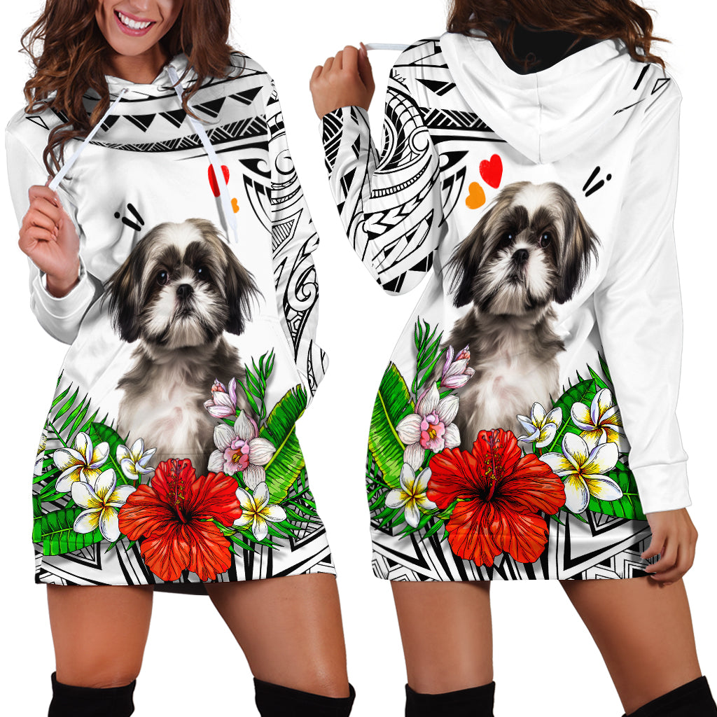 Polynesian Shih Tzu Hoodie Dress Polynesian Pattern And Shih Tzu - Wonder Print Shop