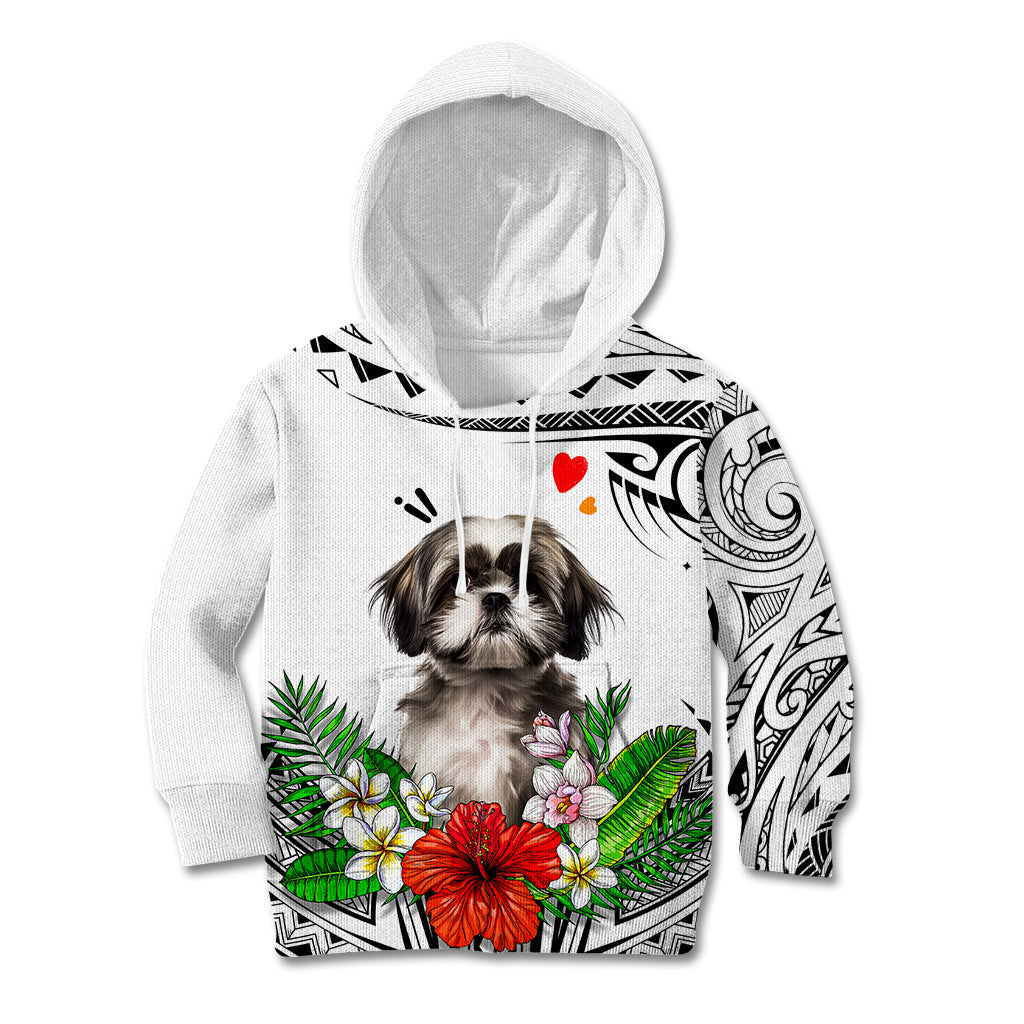 Polynesian Shih Tzu Kid Hoodie Polynesian Pattern And Shih Tzu - Wonder Print Shop