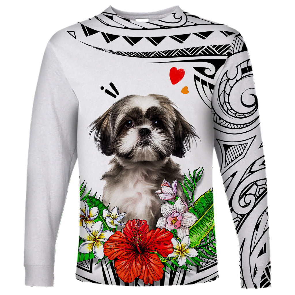 Polynesian Shih Tzu Long Sleeve Shirt Polynesian Pattern And Shih Tzu - Wonder Print Shop