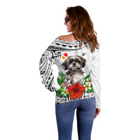 Polynesian Shih Tzu Off Shoulder Sweater Polynesian Pattern And Shih Tzu - Wonder Print Shop