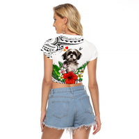 Polynesian Shih Tzu Raglan Cropped T Shirt Polynesian Pattern And Shih Tzu - Wonder Print Shop