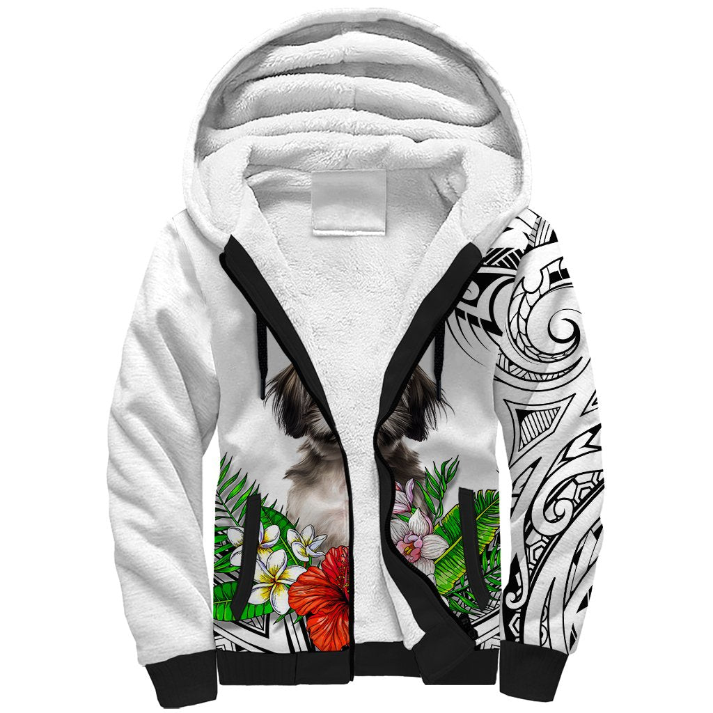 Polynesian Shih Tzu Sherpa Hoodie Polynesian Pattern And Shih Tzu - Wonder Print Shop