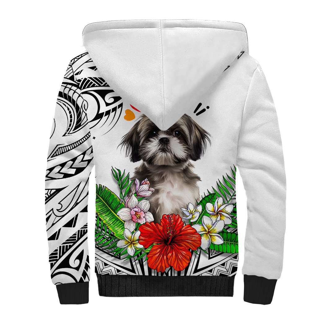 Polynesian Shih Tzu Sherpa Hoodie Polynesian Pattern And Shih Tzu - Wonder Print Shop