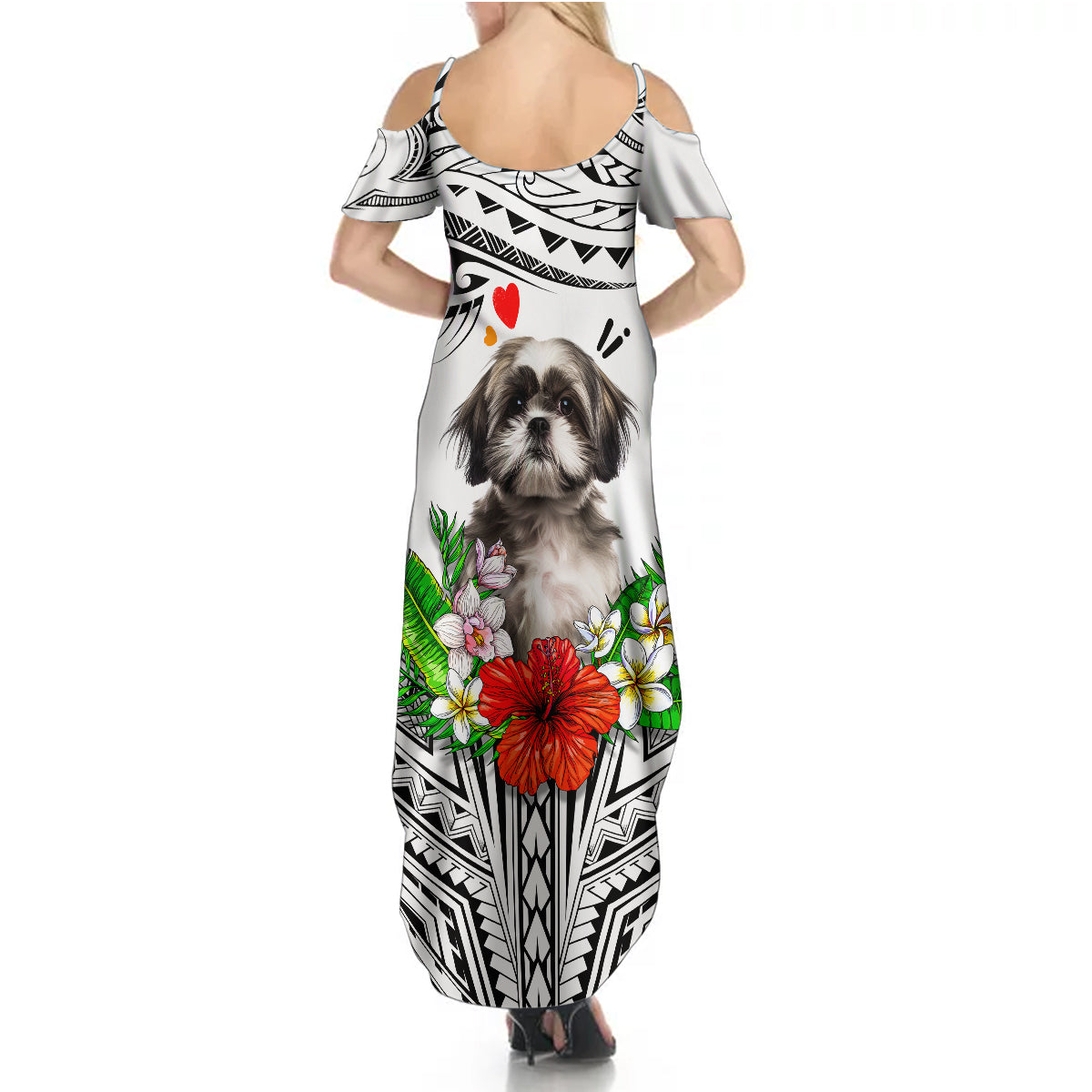 Polynesian Shih Tzu Summer Maxi Dress Polynesian Pattern And Shih Tzu - Wonder Print Shop