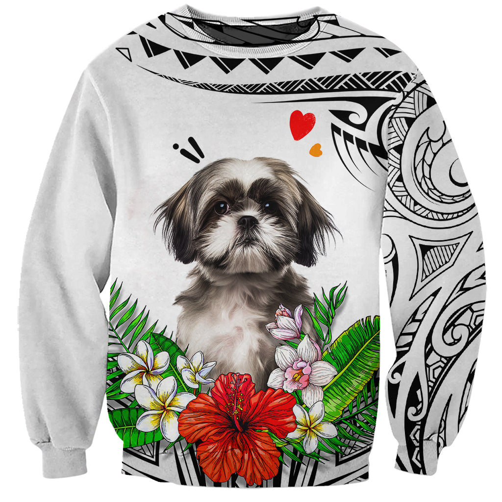Polynesian Shih Tzu Sweatshirt Polynesian Pattern And Shih Tzu - Wonder Print Shop