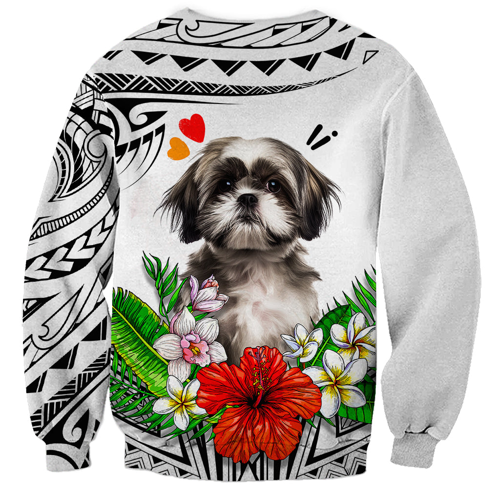 Polynesian Shih Tzu Sweatshirt Polynesian Pattern And Shih Tzu - Wonder Print Shop
