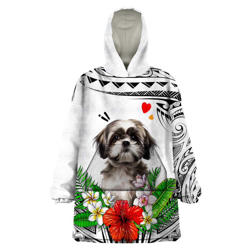 Polynesian Shih Tzu Wearable Blanket Hoodie Polynesian Pattern And Shih Tzu - Wonder Print Shop