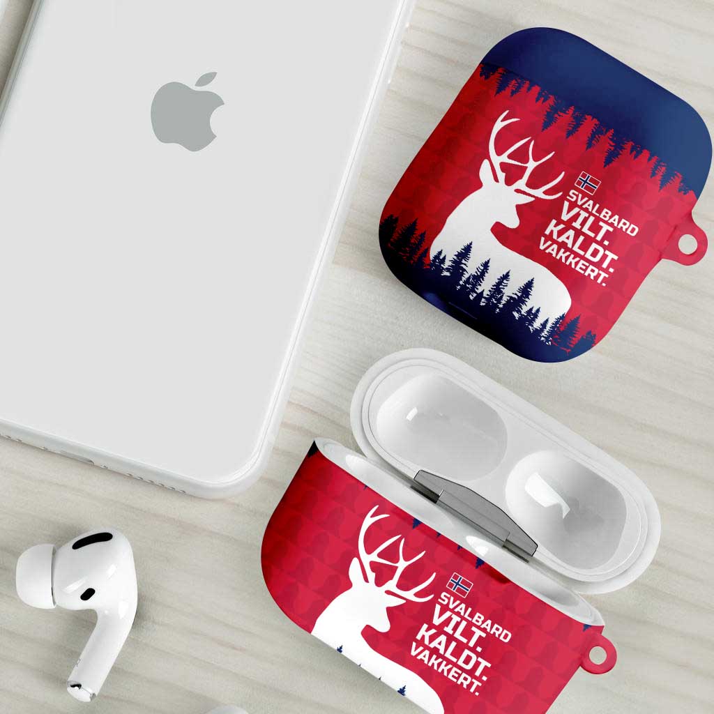 Norway Svalbard AirPods Case with Reindeer Silhouette Forest and Norwegian Flag - Wonder Print Shop
