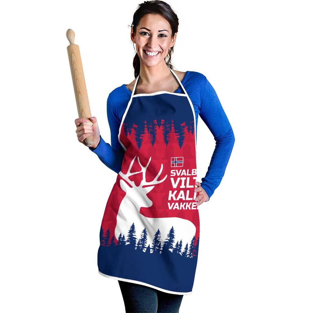 Norway Svalbard Apron with Reindeer Silhouette Forest and Norwegian Flag - Wonder Print Shop