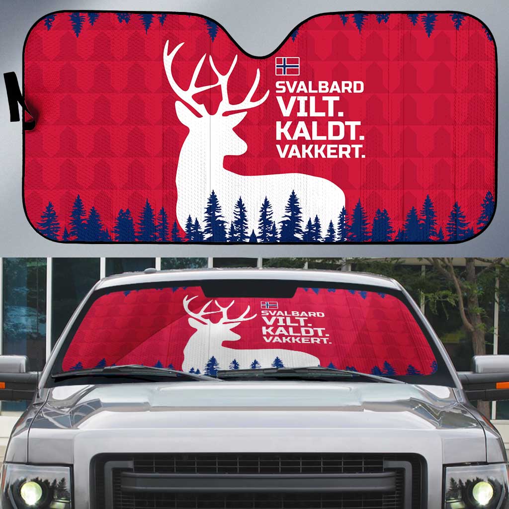 Norway Svalbard Auto Sun Shade with Reindeer Silhouette Forest and Norwegian Flag - Wonder Print Shop