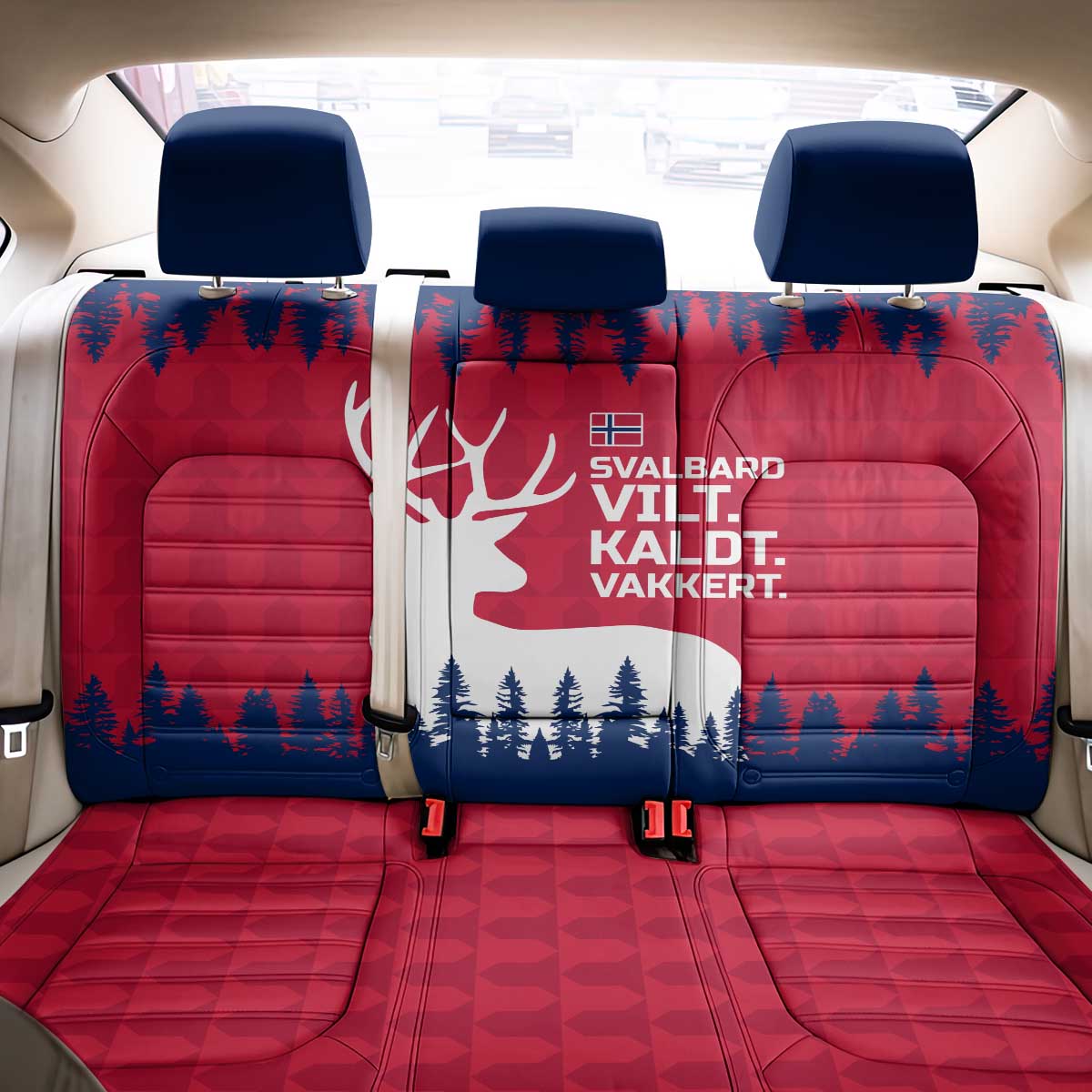 Norway Svalbard Back Car Seat Cover with Reindeer Silhouette Forest and Norwegian Flag - Wonder Print Shop