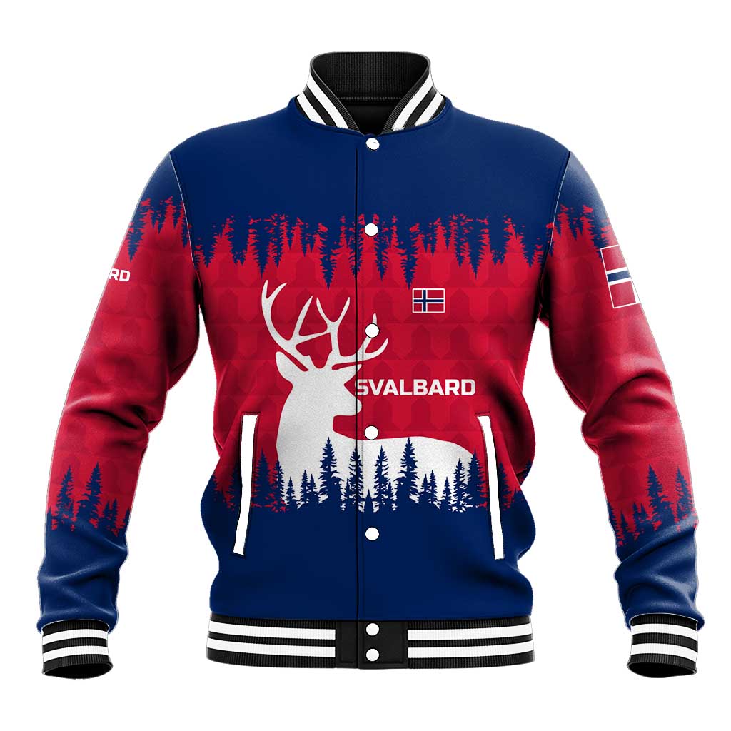 Norway Svalbard Baseball Jacket with Reindeer Silhouette Forest and Norwegian Flag - Wonder Print Shop