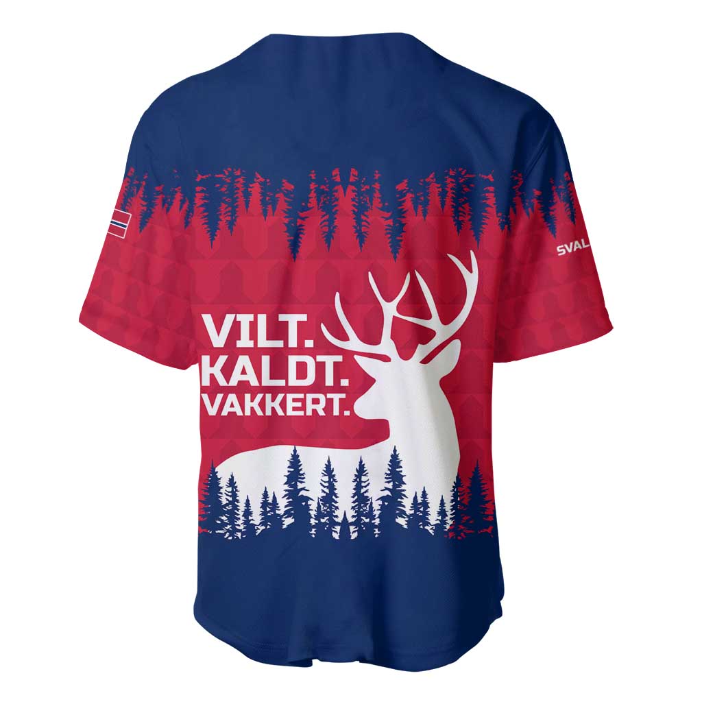 Norway Svalbard Baseball Jersey with Reindeer Silhouette Forest and Norwegian Flag - Wonder Print Shop