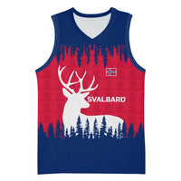 Norway Svalbard Basketball Jersey with Reindeer Silhouette Forest and Norwegian Flag - Wonder Print Shop