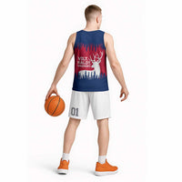 Norway Svalbard Basketball Jersey with Reindeer Silhouette Forest and Norwegian Flag - Wonder Print Shop