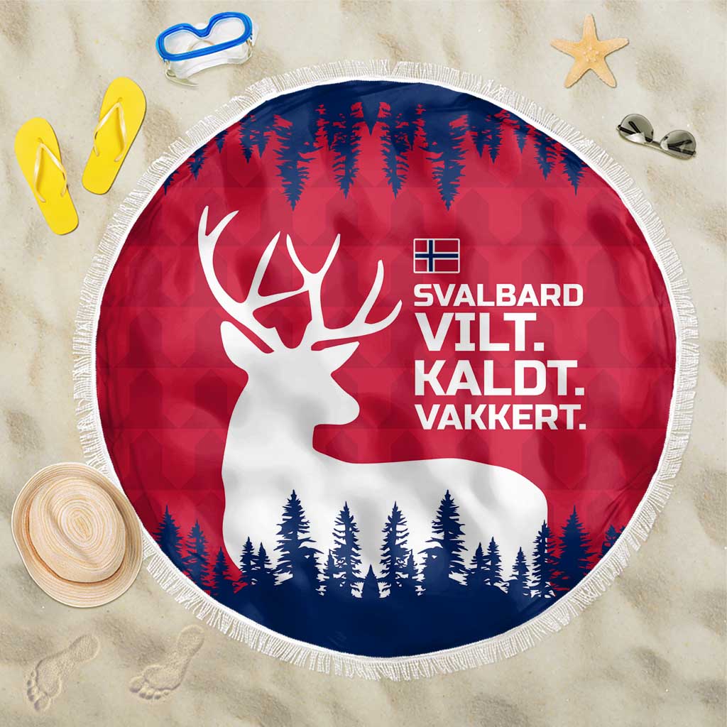 Norway Svalbard Beach Blanket with Reindeer Silhouette Forest and Norwegian Flag - Wonder Print Shop