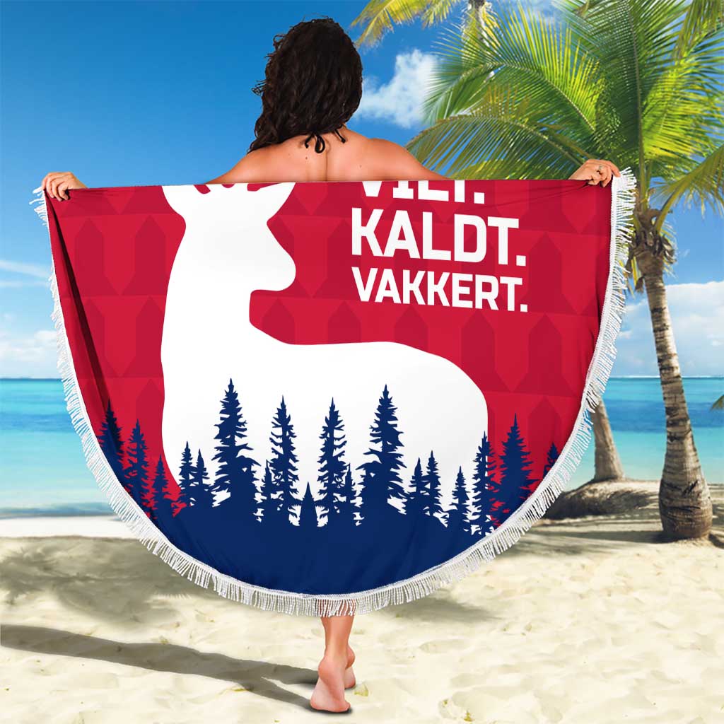 Norway Svalbard Beach Blanket with Reindeer Silhouette Forest and Norwegian Flag - Wonder Print Shop