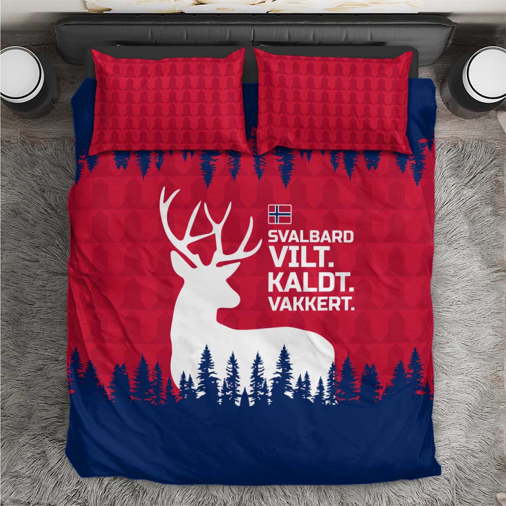 Norway Svalbard Bedding Set with Reindeer Silhouette Forest and Norwegian Flag - Wonder Print Shop