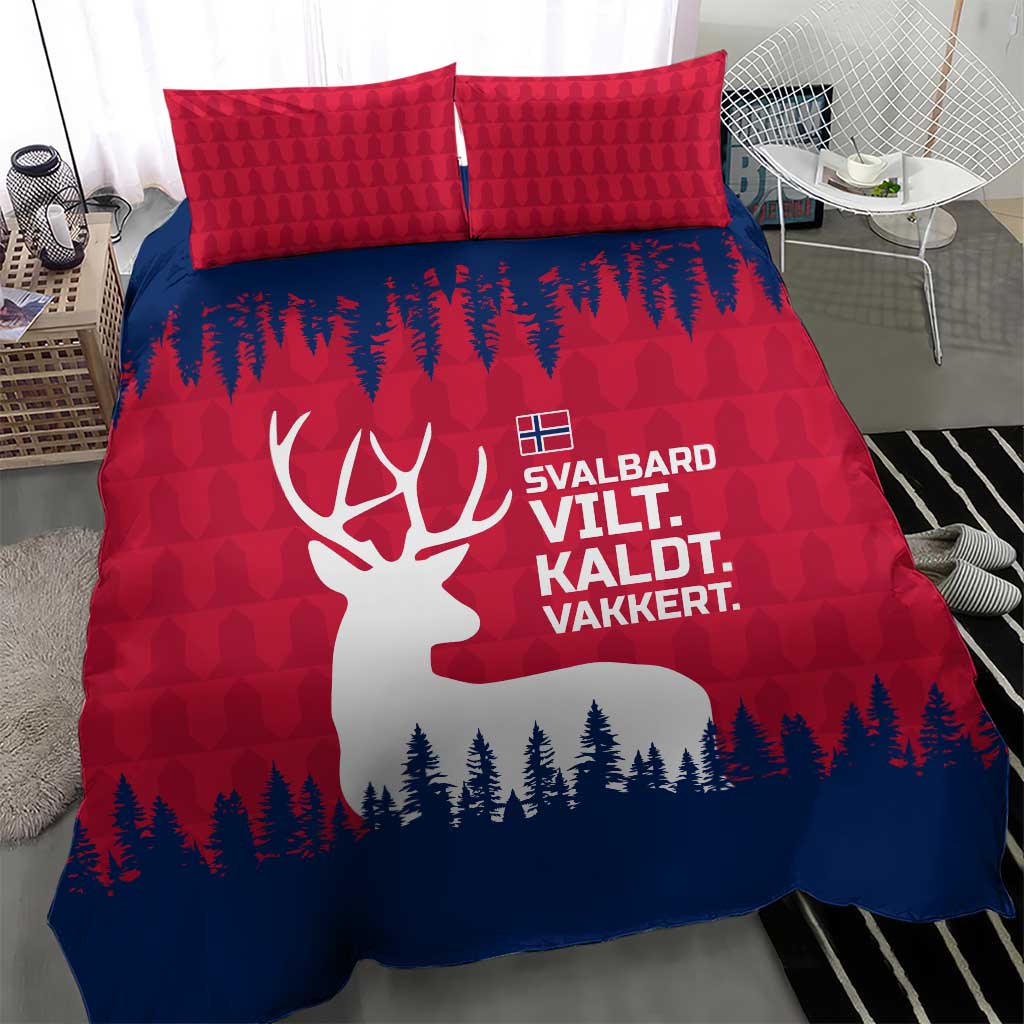 Norway Svalbard Bedding Set with Reindeer Silhouette Forest and Norwegian Flag - Wonder Print Shop