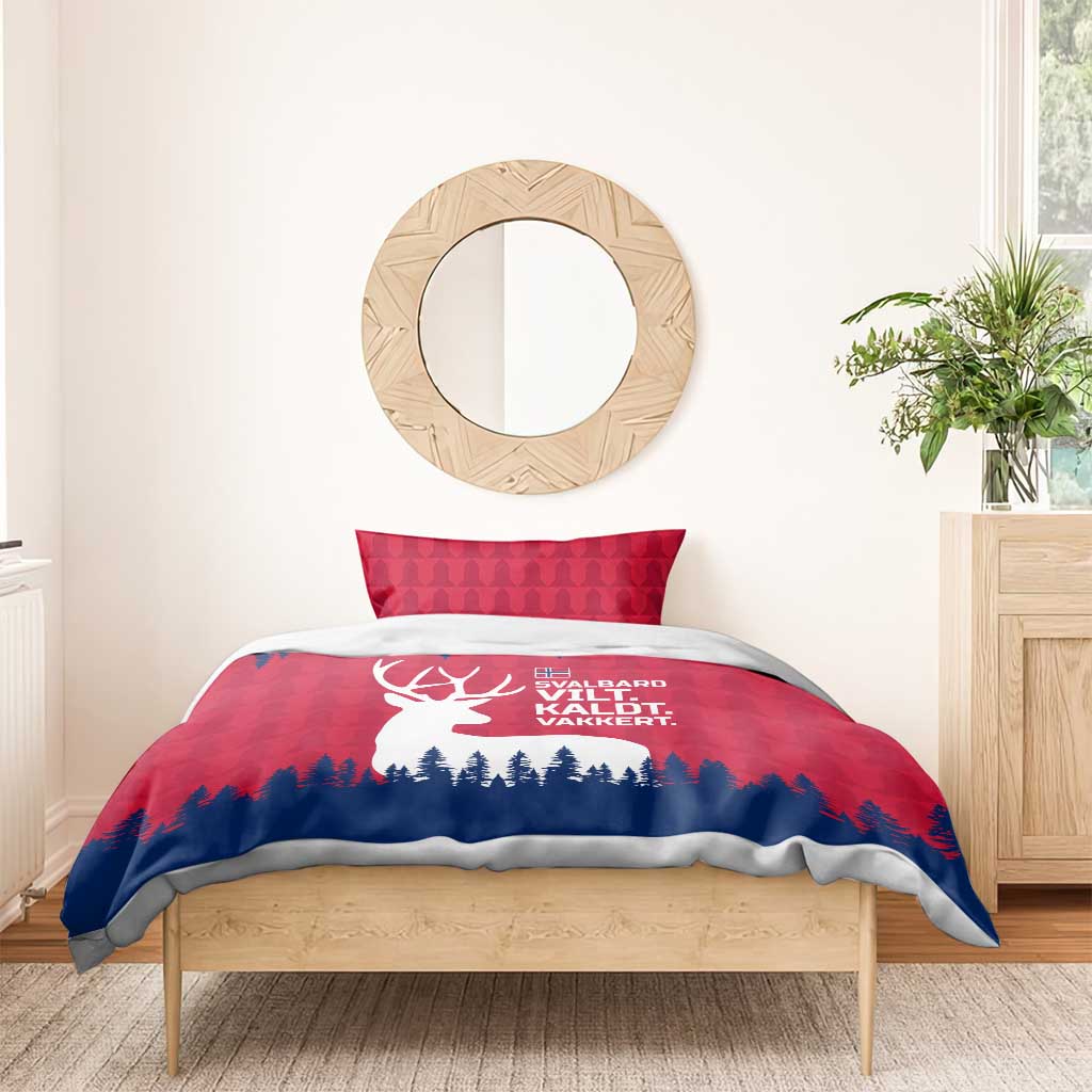 Norway Svalbard Bedding Set with Reindeer Silhouette Forest and Norwegian Flag - Wonder Print Shop