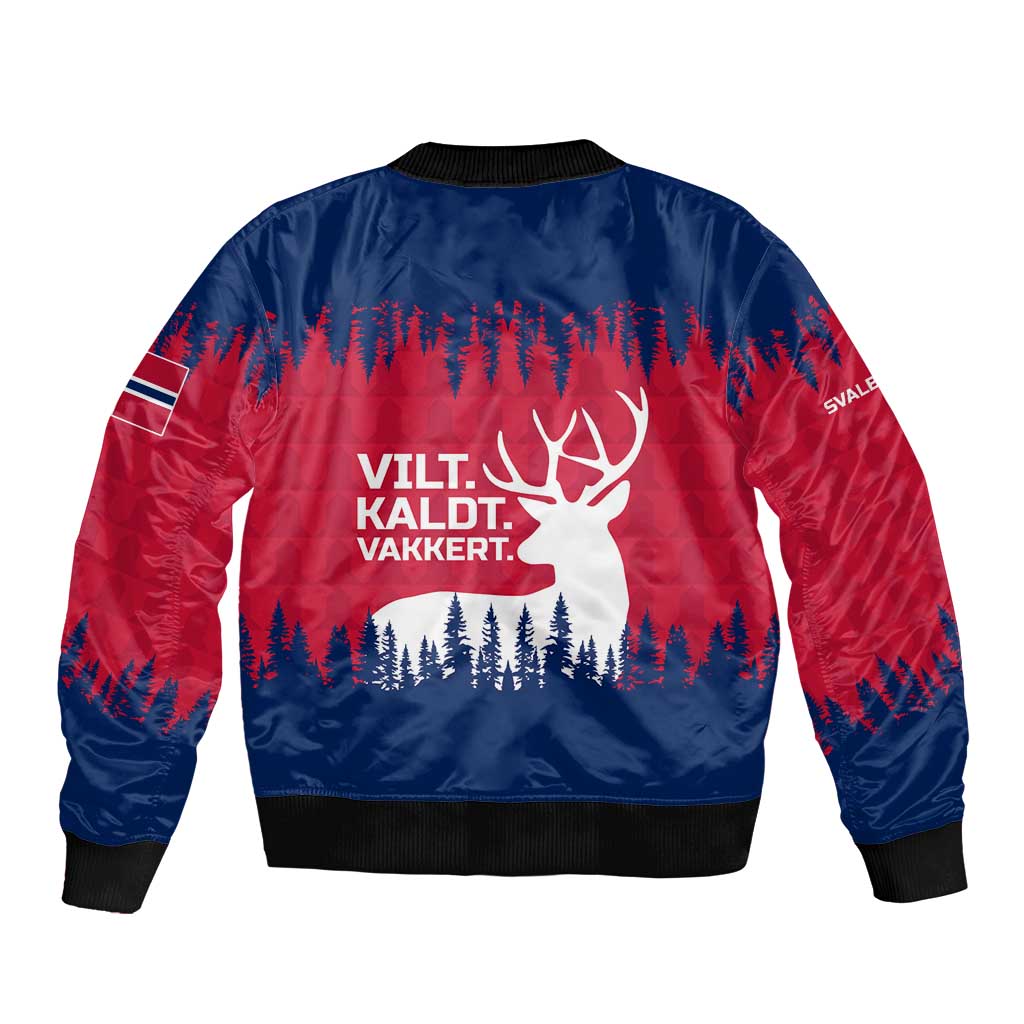 Norway Svalbard Bomber Jacket with Reindeer Silhouette Forest and Norwegian Flag - Wonder Print Shop