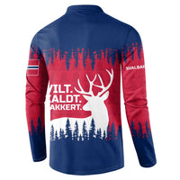 Norway Svalbard Button Sweatshirt with Reindeer Silhouette Forest and Norwegian Flag - Wonder Print Shop