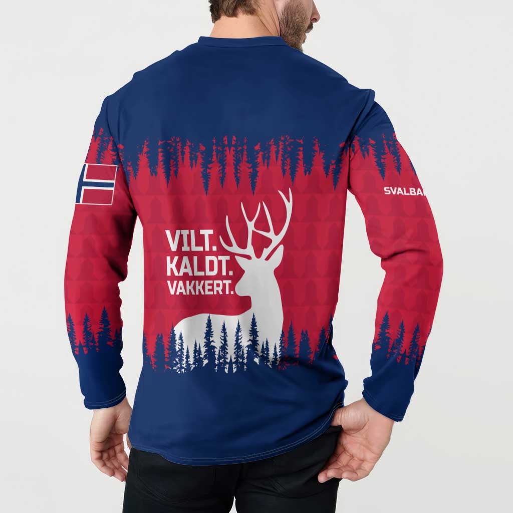 Norway Svalbard Button Sweatshirt with Reindeer Silhouette Forest and Norwegian Flag - Wonder Print Shop