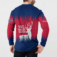 Norway Svalbard Button Sweatshirt with Reindeer Silhouette Forest and Norwegian Flag - Wonder Print Shop