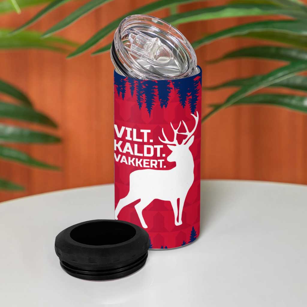 Norway Svalbard 4 in 1 Can Cooler Tumbler with Reindeer Silhouette Forest and Norwegian Flag - Wonder Print Shop