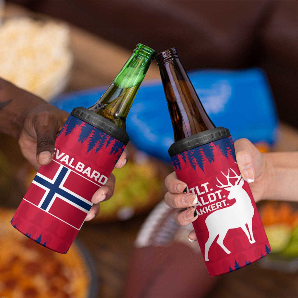 Norway Svalbard 4 in 1 Can Cooler Tumbler with Reindeer Silhouette Forest and Norwegian Flag - Wonder Print Shop