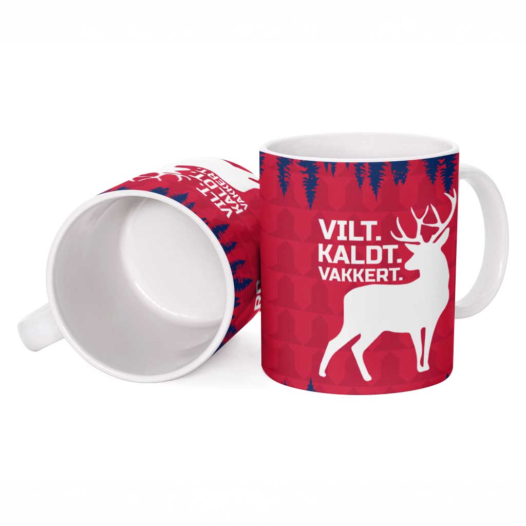 Norway Svalbard Ceramic Mug with Reindeer Silhouette Forest and Norwegian Flag - Wonder Print Shop