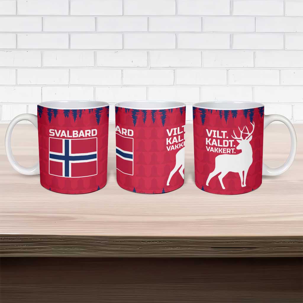 Norway Svalbard Ceramic Mug with Reindeer Silhouette Forest and Norwegian Flag - Wonder Print Shop