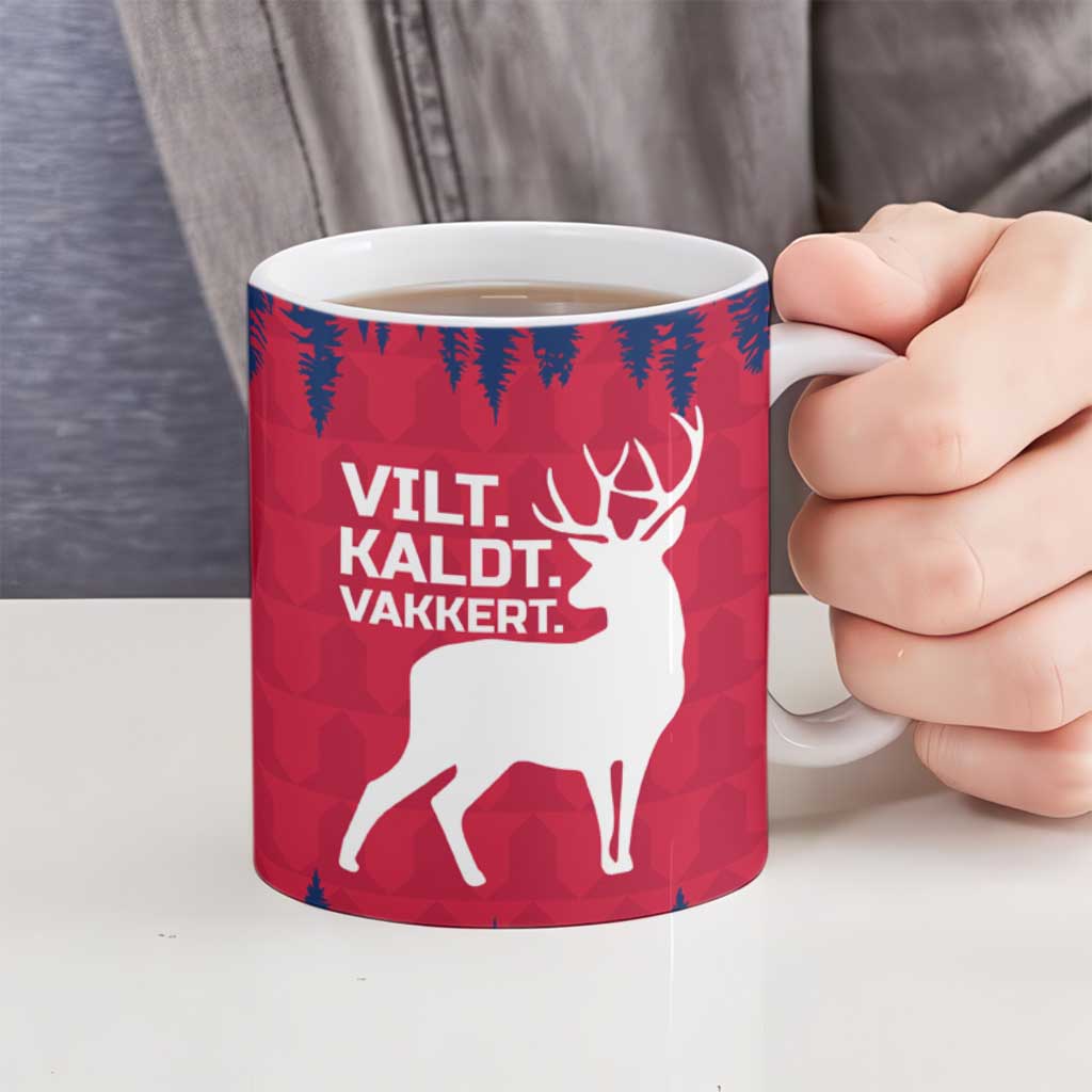 Norway Svalbard Ceramic Mug with Reindeer Silhouette Forest and Norwegian Flag - Wonder Print Shop