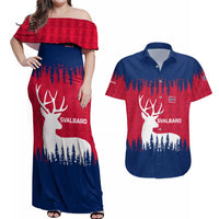 Norway Svalbard Couples Matching Off Shoulder Maxi Dress and Hawaiian Shirt with Reindeer Silhouette Forest and Norwegian Flag - Wonder Print Shop